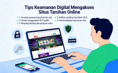 Ilustrasi tips keamanan digital saat mengakses situs taruhan online seperti M88